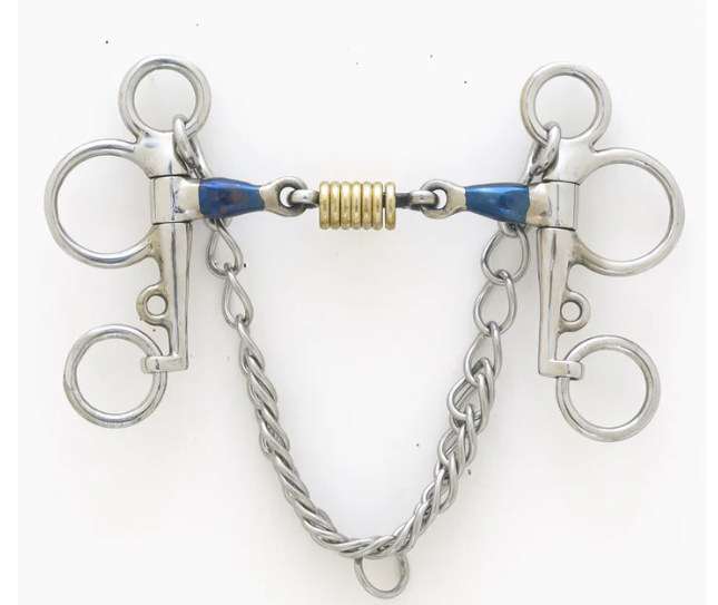 Centaur® Blue Steel Tom Thumb Pelham Bit with Double Jointed Mouth
