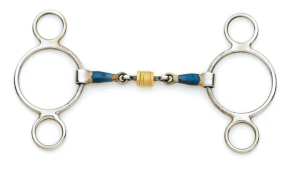 Centaur® Blue Steel 2-Ring Gag Bit with Loose Brass Roller Disks