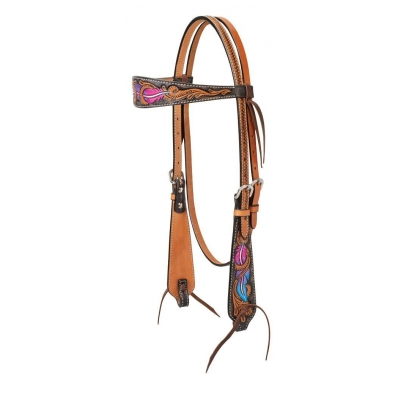 Weaver Turquoise Cross Twisted Feather Browband Headstall